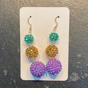 Vibrant Colorful Mardi Gras Dangle Earrings (NWOT)